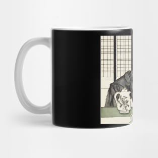 Asian man eating and drinking illustration Mug